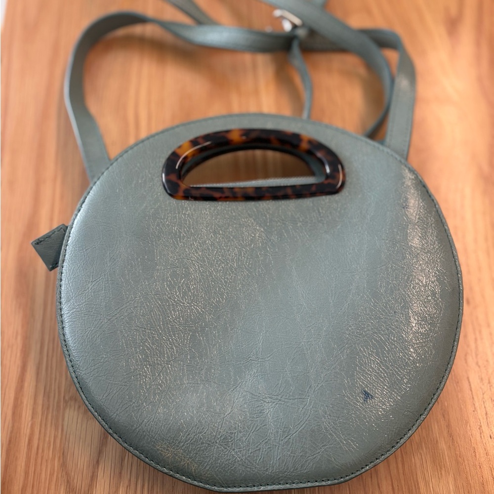 Loeffler Randall Round Crossbody Bag in Slate Green with Tortoiseshell Accent